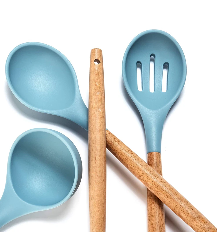 Wood Handle Silicone Kitchen Utensil Set Of 7 Best Kitchen Cooking