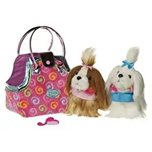 pucci pups pink and white plush bag and schnauzer