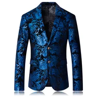 

Hot Sale Blue Flowers Bronzing Process Casual Blazer Jacket