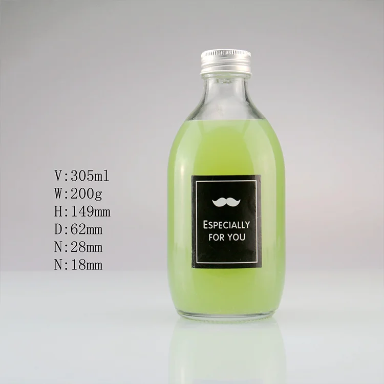 350ml 300ml Tea /Beverage /Fruit wine /Juice simple glass bottle with aluminum cap