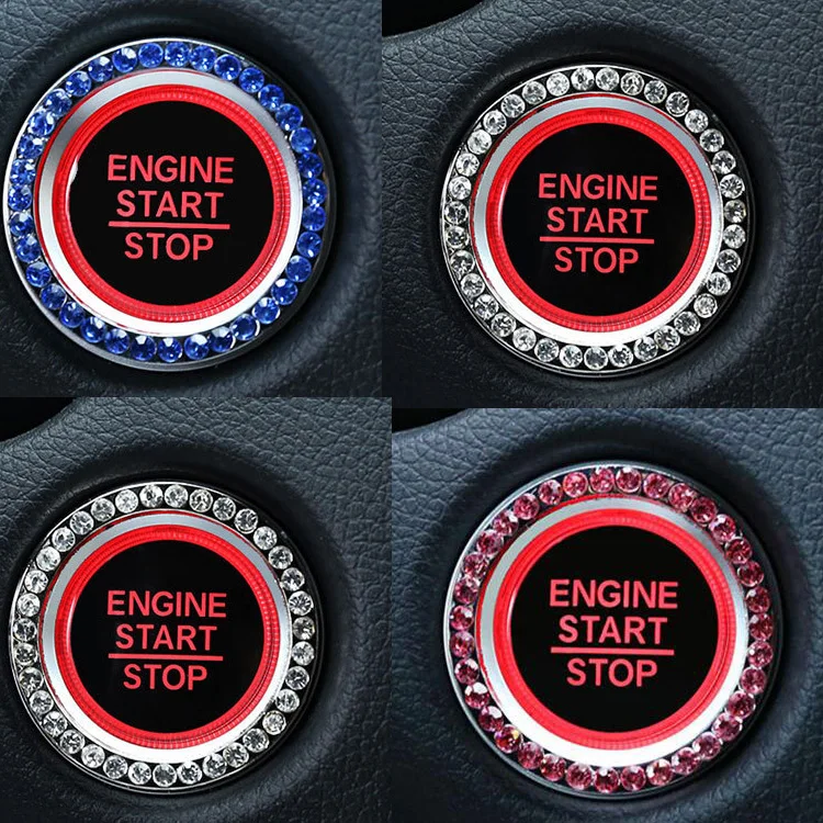 

Rhinestone Car Bling Ring Emblem Sticker or Auto Start Engine Ignition Button Key & Knobs, Bling For Car Interior