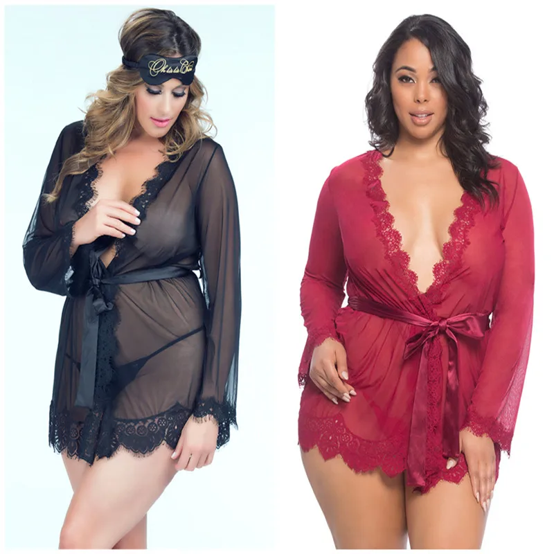 PLUS SIZE Ladies Lace Dress Babydoll Lingerie Women Sexy Nightgown set