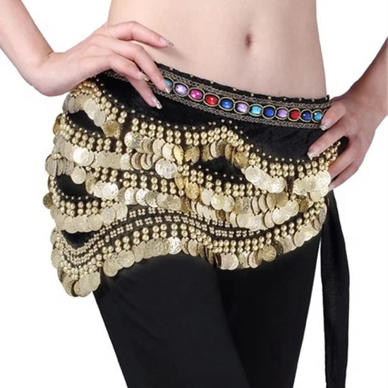 
2019 Bestdance Belly Dance Velvet & Golden Coins Belt Dancer Hip Skirt Scarf Wrap 4 colors 