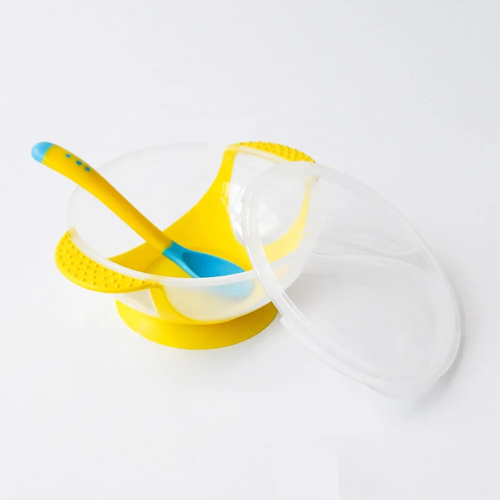 
Super Stable Suction Infant Fruit / Noodle Bowl With Spoon And Lid Silicone Baby Bowl 
