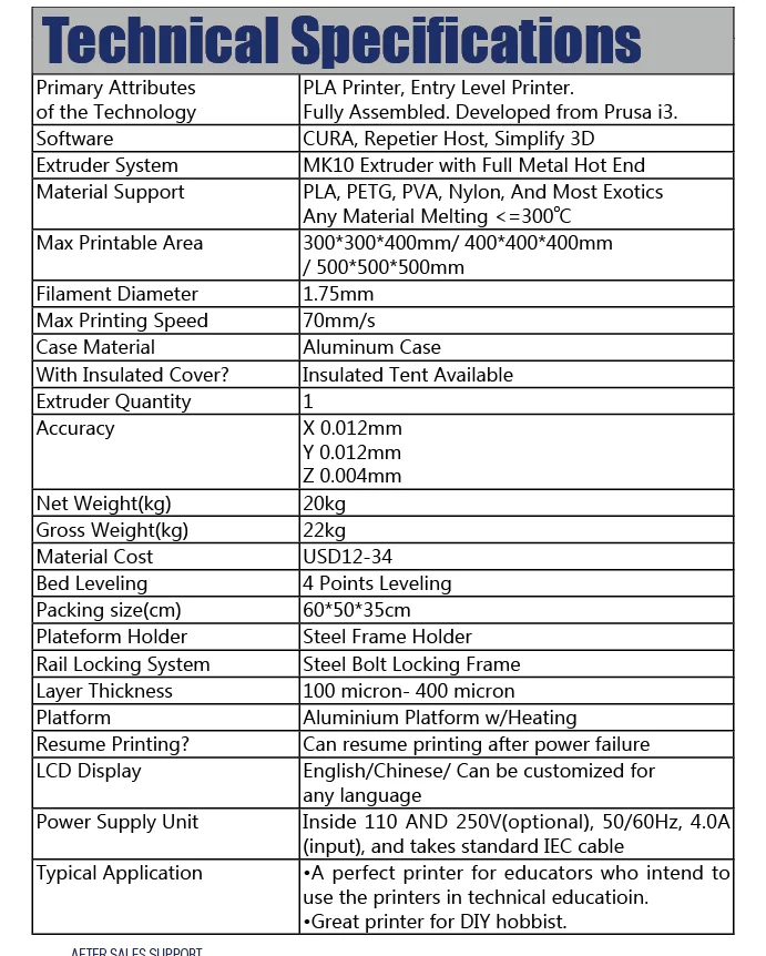 2018 WANHAO Main products Direct sales FDM 3d printer D9 400 with auto bed leveling large print size