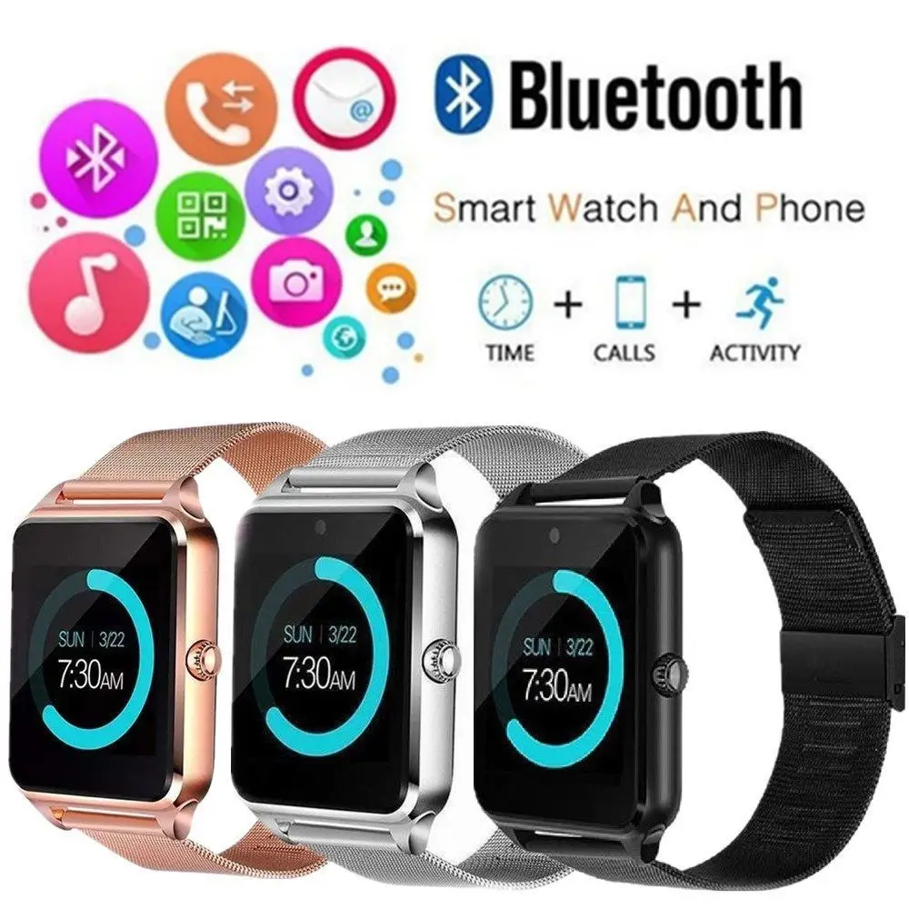 

BT Smart Watch Phone Sim Card Z60 Smartwatch Android Stainless Steel Strap