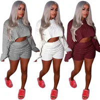 

MOS834 2019 New European and American fashion short cropped top two pieces sweater set women