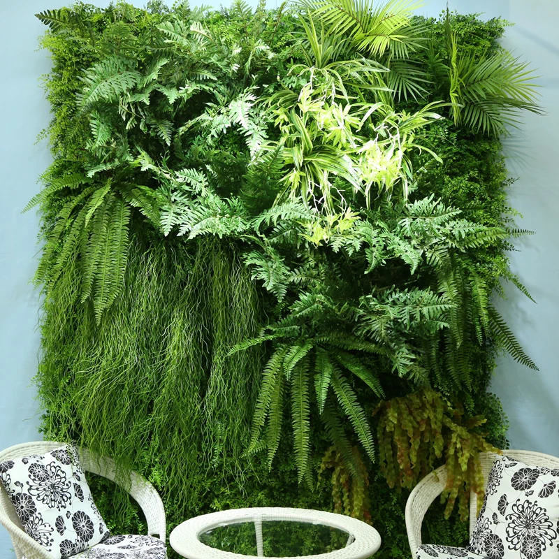 
China Factory Turtle Leaf Artificial Customized Boxwood Green Plant Wall Panel Fake Plant Wall with Small Flowers Hanging 