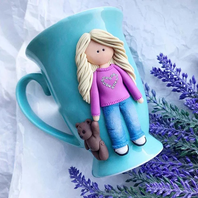Funny Creative 3D Ceramic Mug Polymer Clay Girl Gift Mug