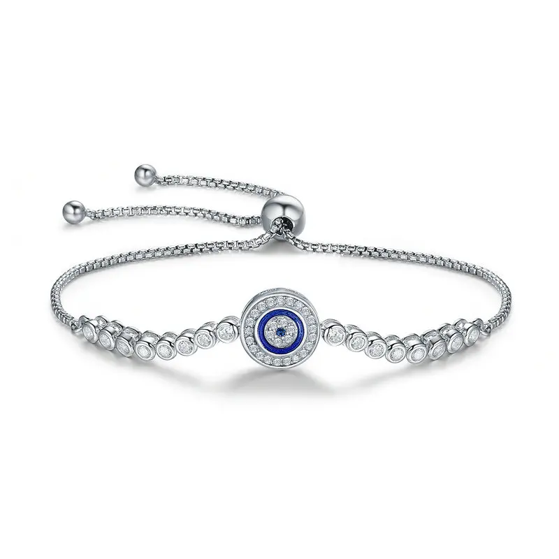 New Trendy 925 Sterling Silver Blue Eye Tennis Bracelet for Women Adjustable Chain Bracelet