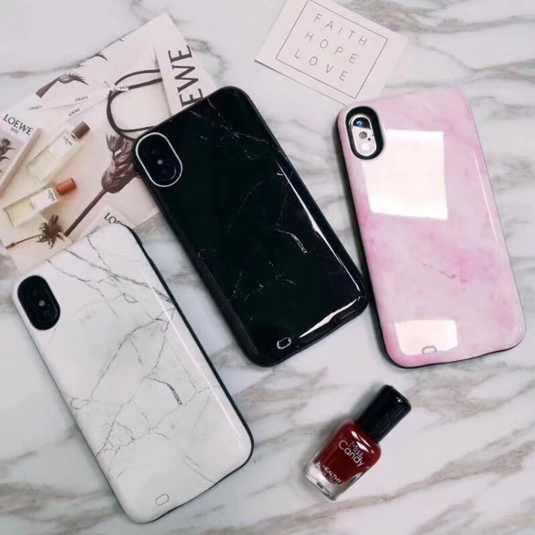 

For iphone X Portable back clip charger marble mobile power bank