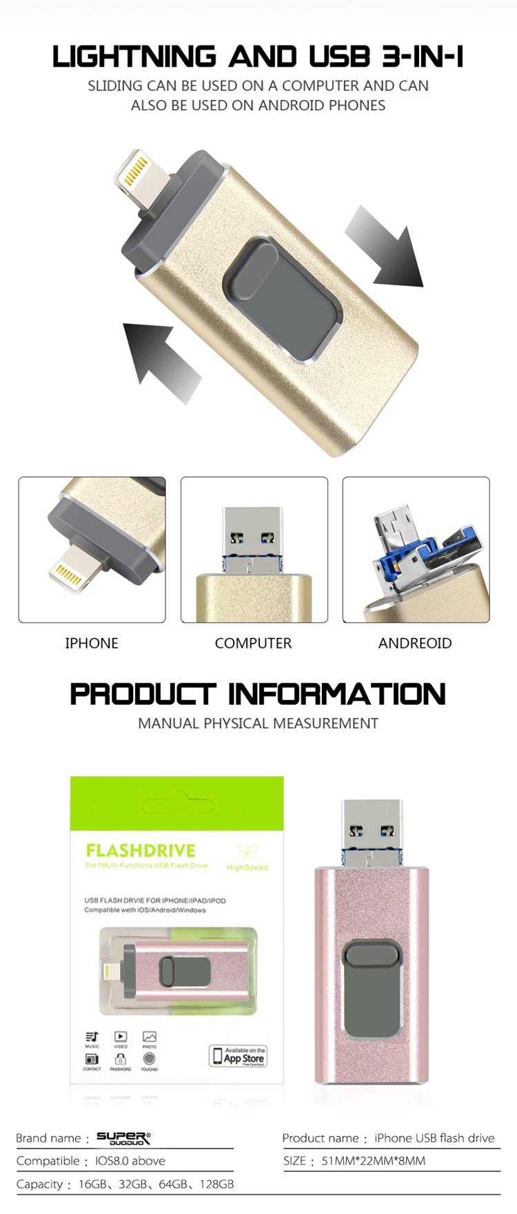 Custom 4 in 1 OTG USB Flash Drive For Iphone Android Type-C and PC Pendrive Multi-Functions Usb Flash Stick