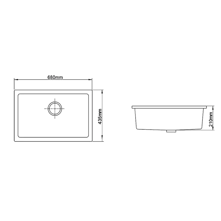 Rectangular Custom Size Black Kitchen Sink
