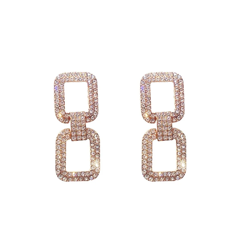 

2018 new fashion full diamond geometric rectangular earrings