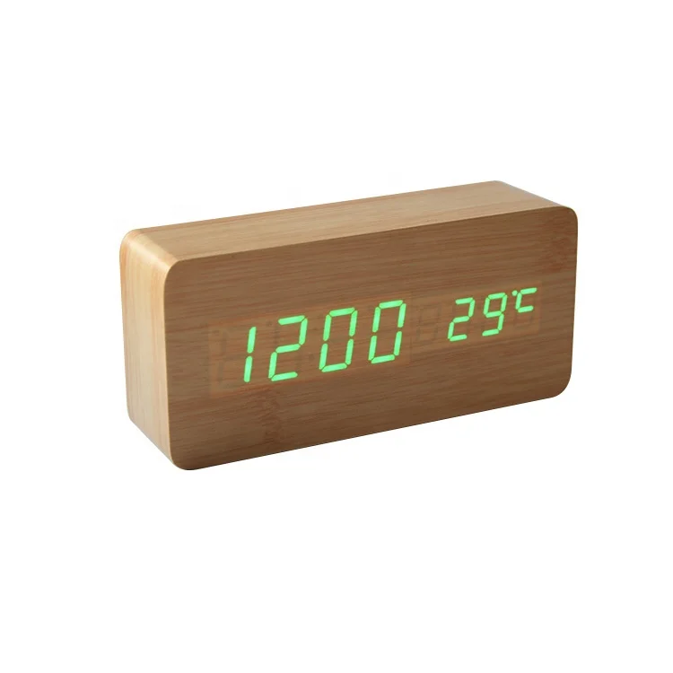 

Home decoration Desktop table wooden led digital alarm clock with temperature and voice control