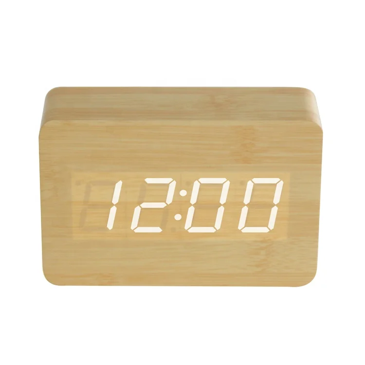 

EMAF Home decorative time day temperature digital wooden led alarm clock desktop alarm clock with LED display, Custom requested