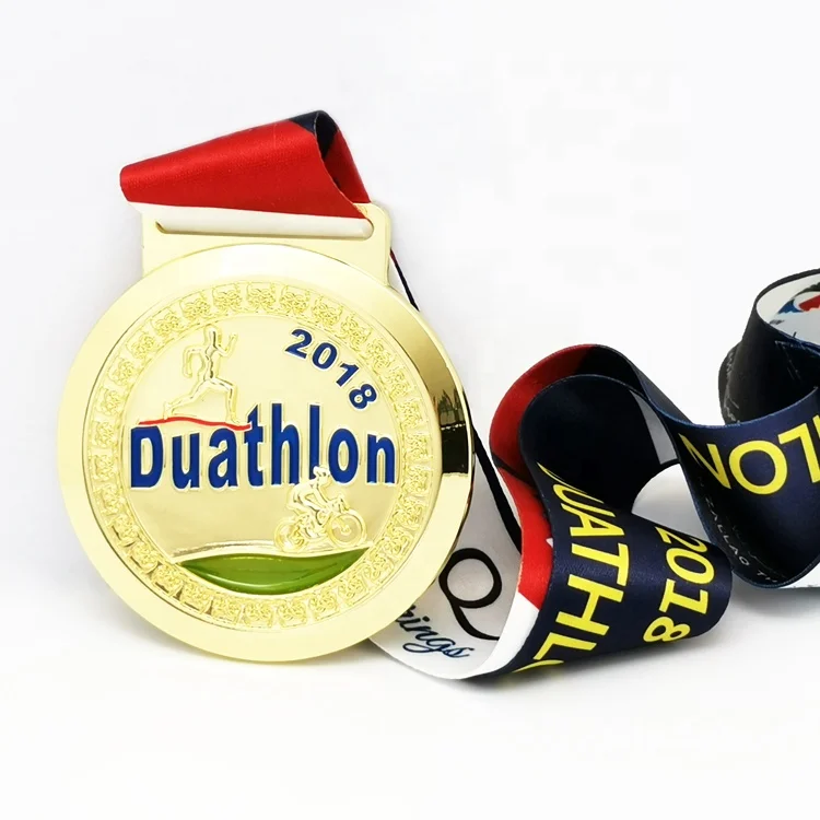 
Oneway Wholesale Fashion Design 3D Metal Sports Medal Custom Duathlon Triathlon Finisher Gold Award Medal and Trophies 