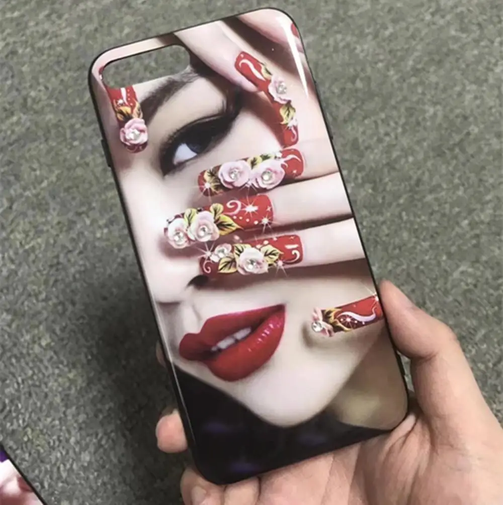 

soft tpu bumper hard pc back cover imd printed manicure phone case for iphone 6 7 8 plus x fashion case