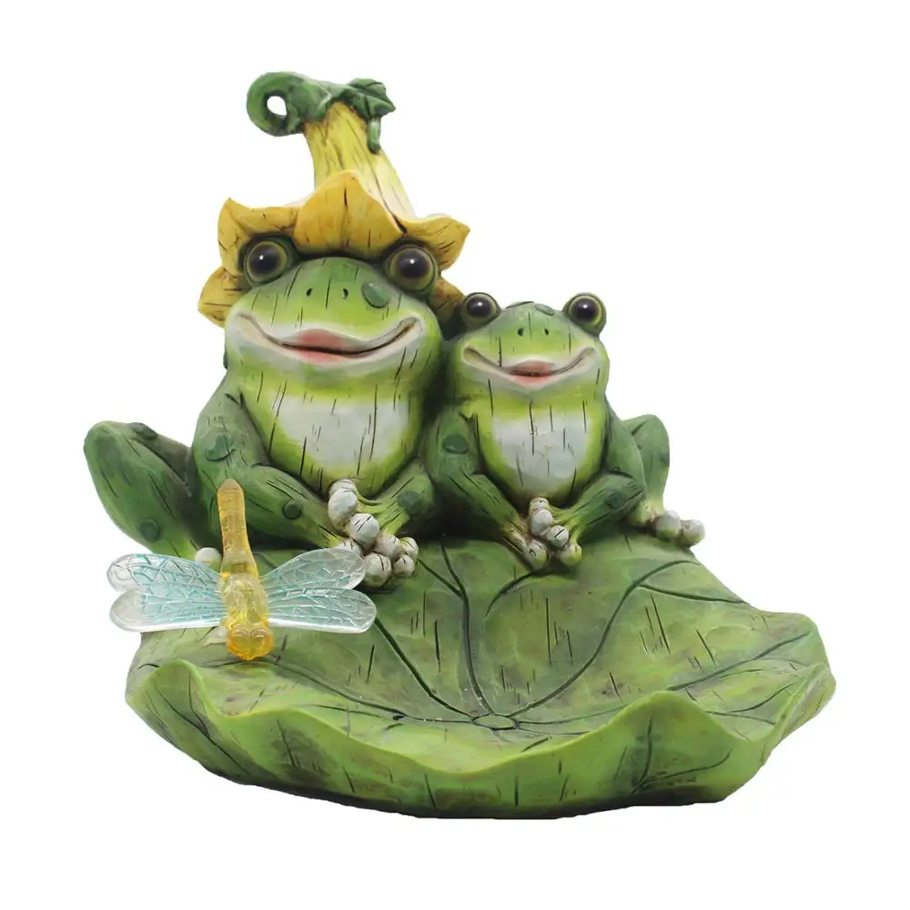 Resin Garden Frog Statue Mother And Son Frog Sitting Lotus Leaf