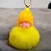 Fur Fluffy PomPom Sleeping Baby Doll Key Chain Cute Sleeping Baby with Nipple Key Chain for Girls