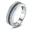Lady's New Luxury 925 Sterling Silver Pave setting Clear And Sapphire blue Cubic Zirconia CZ Three Row Engagement Ring