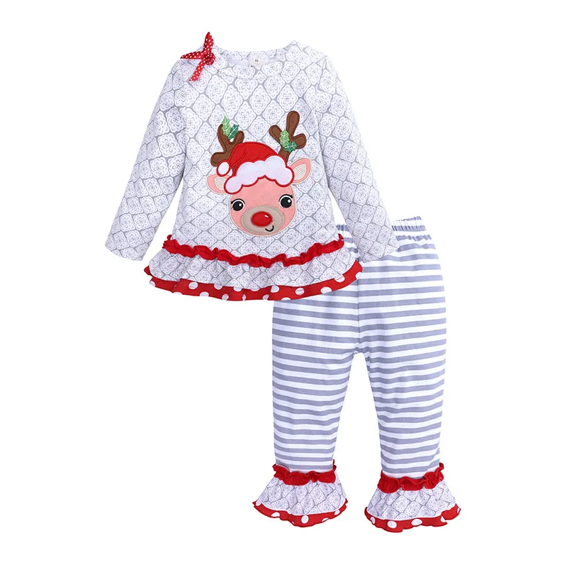 

2018 New Hot Sale Reindeer Long Sleeve Girls Christmas Boutique Clothing, As the pic