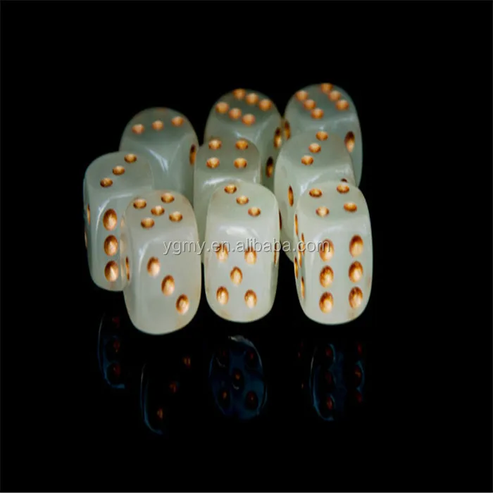 Luminous Dice 6 Sided 16mm With Gold Pips Noctilucent Dice For Boardgame And Night Bar Ktv And