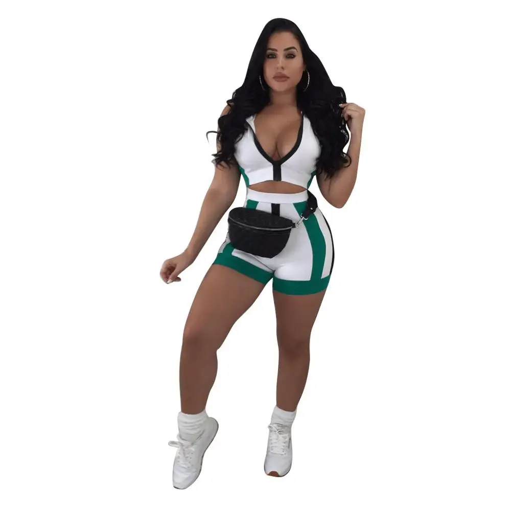 

Short Sports Contrast Hoody Jersey and Shorts Two Piece Set Women Clothing