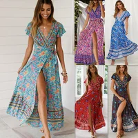 

Summer 2019 Womens Boho Maxi Long Dress Evening Party Beach Dresses Sundress Floral Halter Dress