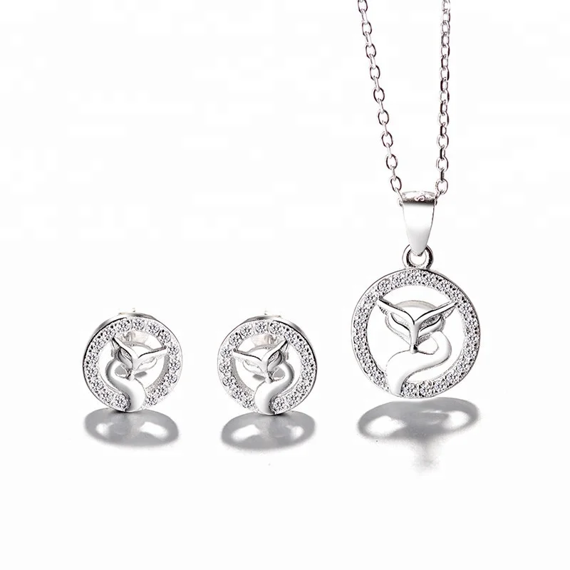 

Fashion Costume Jewelry With CZ 925 Sterling Silver Fox Necklace Earrings Jewelry Set, As customer request