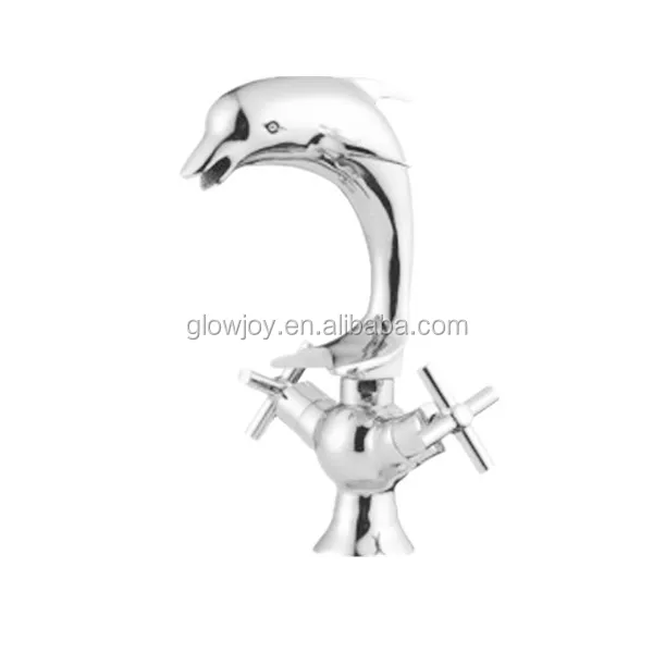 Dolphin Shape Double Handle Polished Basin Sink Waterfall Tap