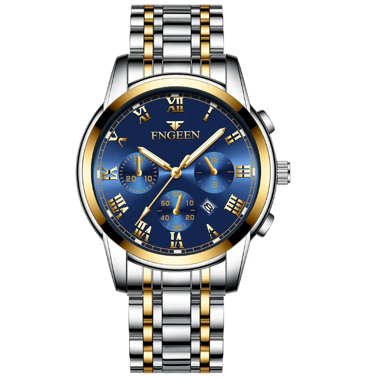 

FNGEEN Luminous calendar waterproof fashion sports business steel men's quartz watch, Colors