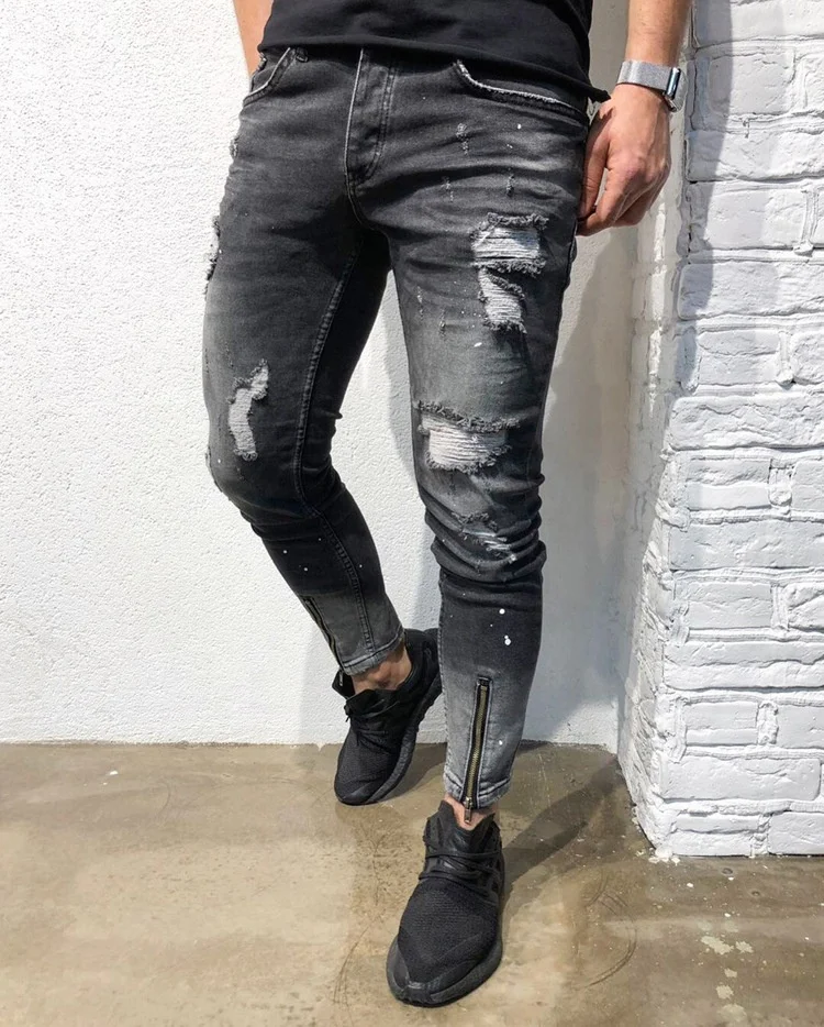 70NK52 Factory Wholesale Fashion Design New Men Zipper Jeans