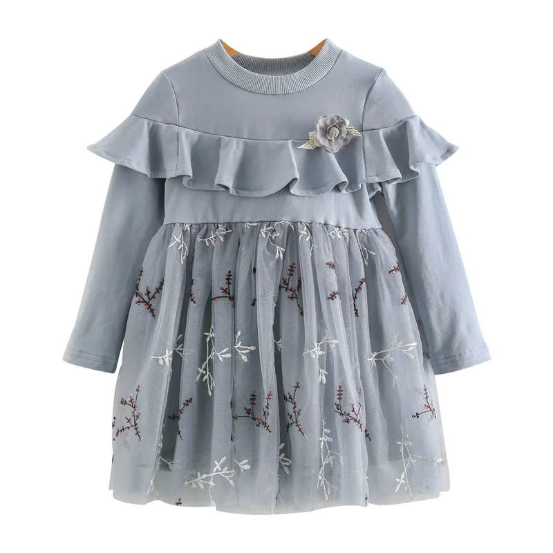 

Long sleeve girl dresses latest design high quality kids dresses, Gray