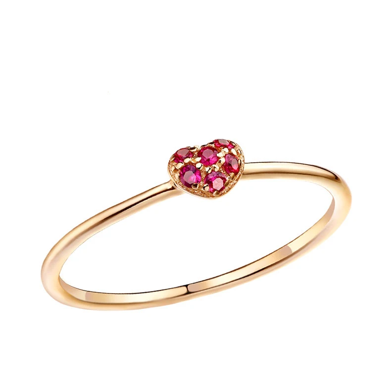 

2020 Fashion Karat gold ring design gemstone heart shaped Genuine 14K gold ruby ring, Yellow gold