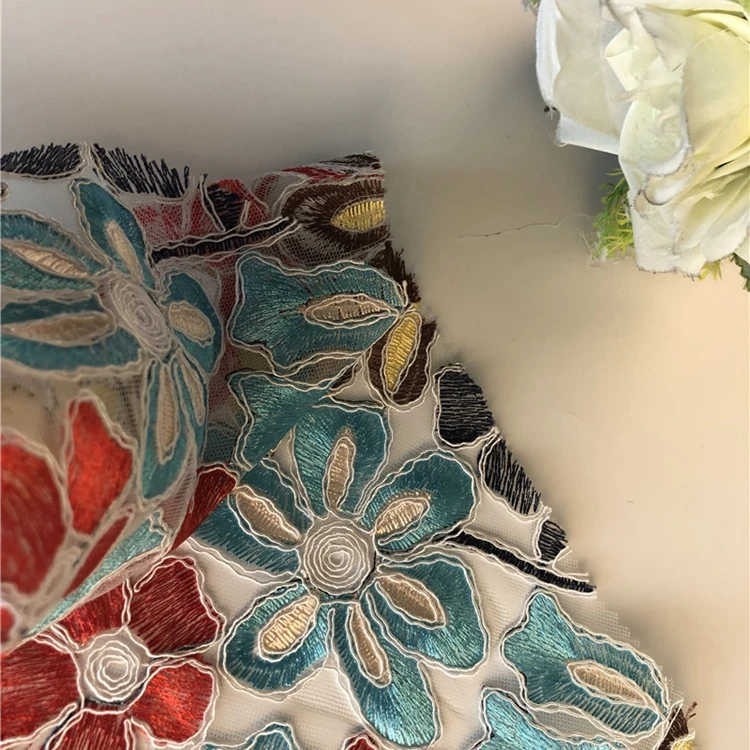 Multicolor Wholesale Dubai Embroidery Designs Nigerian 2022 Fabric 3d Embroidery Tulle Lace