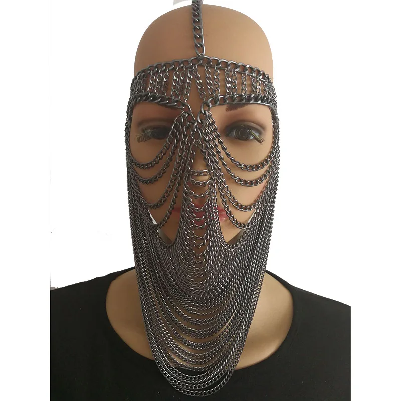 

Wholesale Face Chain Women Gold Color Face Cover Tassel Aluminium Head Chain Face Veil Harness Jewelry Headdress