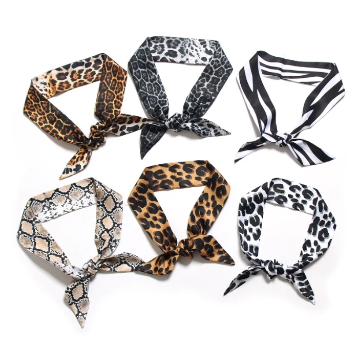 Custom Leopard Stripes Small Silk Scarves Printed Twill Bag Handle