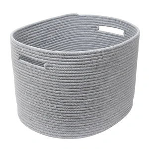 Image of Large Cotton Rope Handle Laundry Leather Handle Food Storage Basket