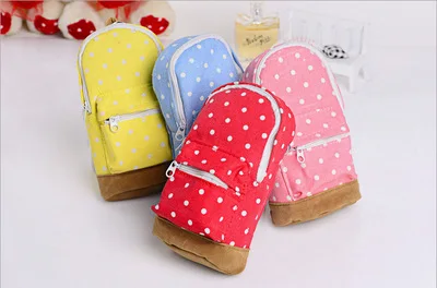 
yes and novelty dot backpack style big capacity canvas pencil case 