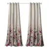 Red Floral Design Grommet top Thermal Insulated Faux Linen Room Darkening Print Curtains for Living Room
