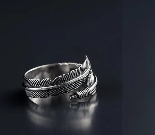 

Hot sale manufacturer 925 vintage feather plain silver ring