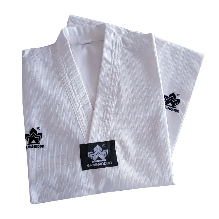 

High quality white polyester and cotton v neck martial arts uniform taekwondo dobok uniforms