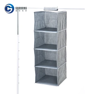 Image of 4 Pockets Hanging Organizer Polyester Jute Clothes Storage Bag Box/4 Layers Wardrobe Space Saving Closet Organizer