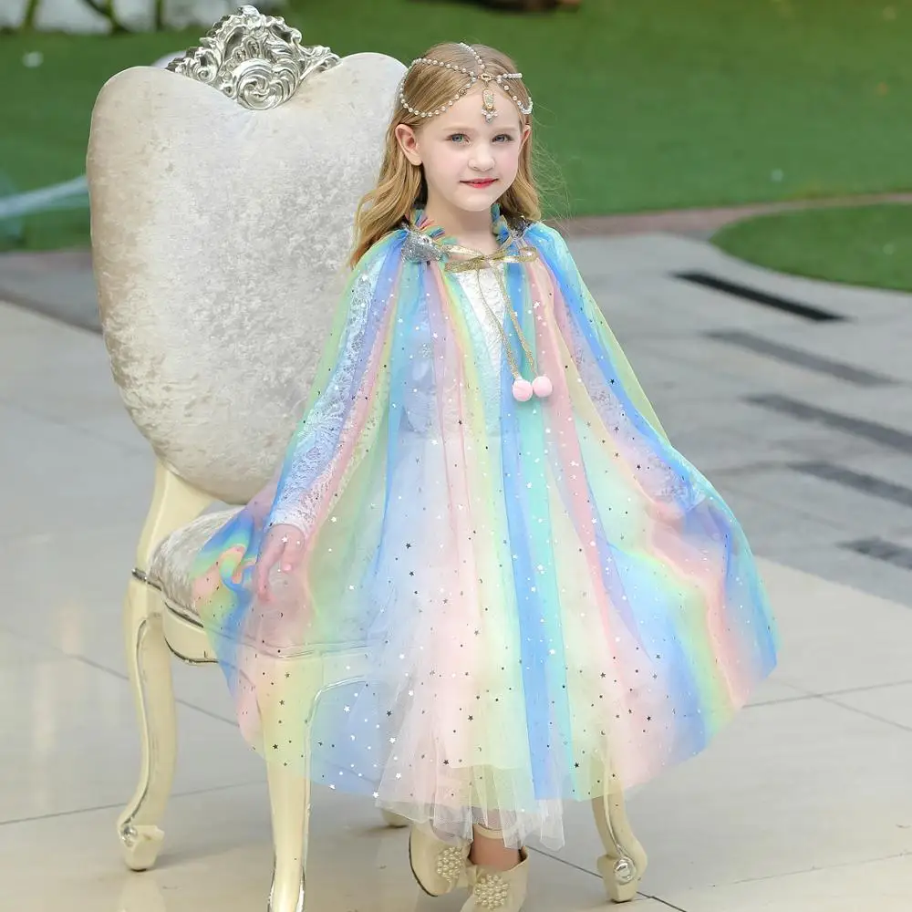 2019 New Halloween Party Bling Bling Cloak Princess Frozen Elsa Costume Cape For Kids