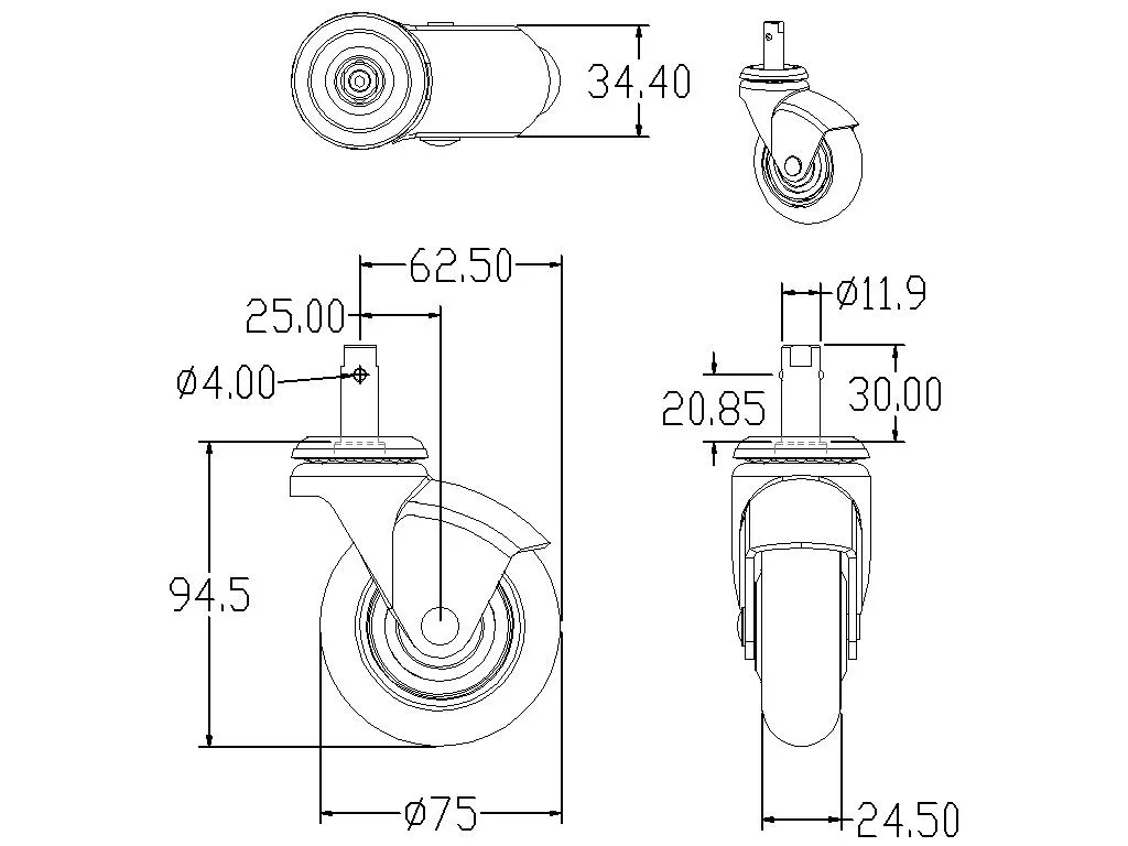 Manufacturer 3 Inch Infusion Holder PP Rim Caster Wheel