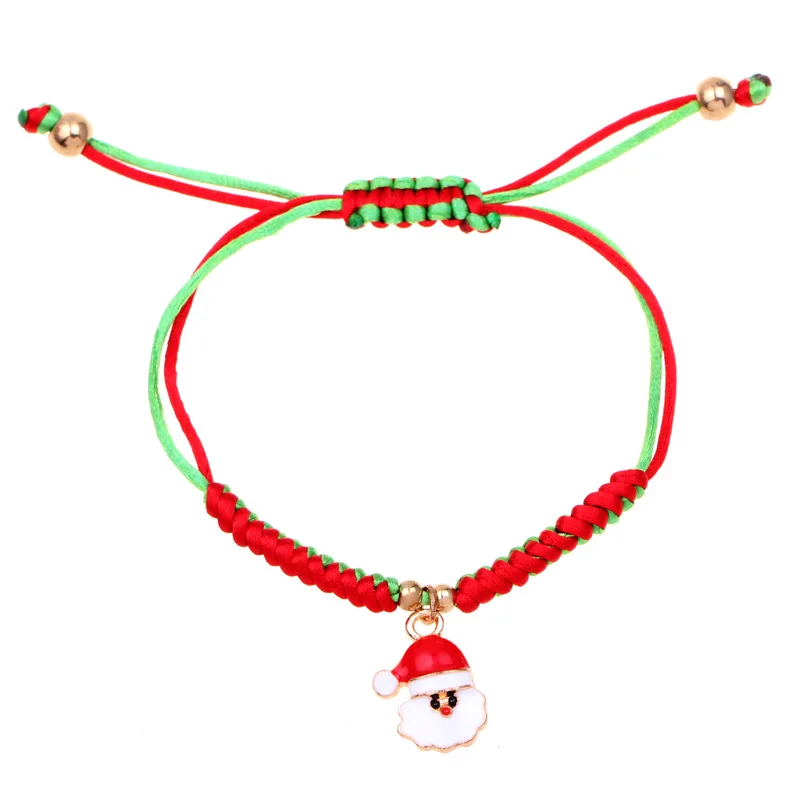 

Hot Sale Red and Green Adjustable With Santa Claus Charms Lace Bracelet For Christmas Gift