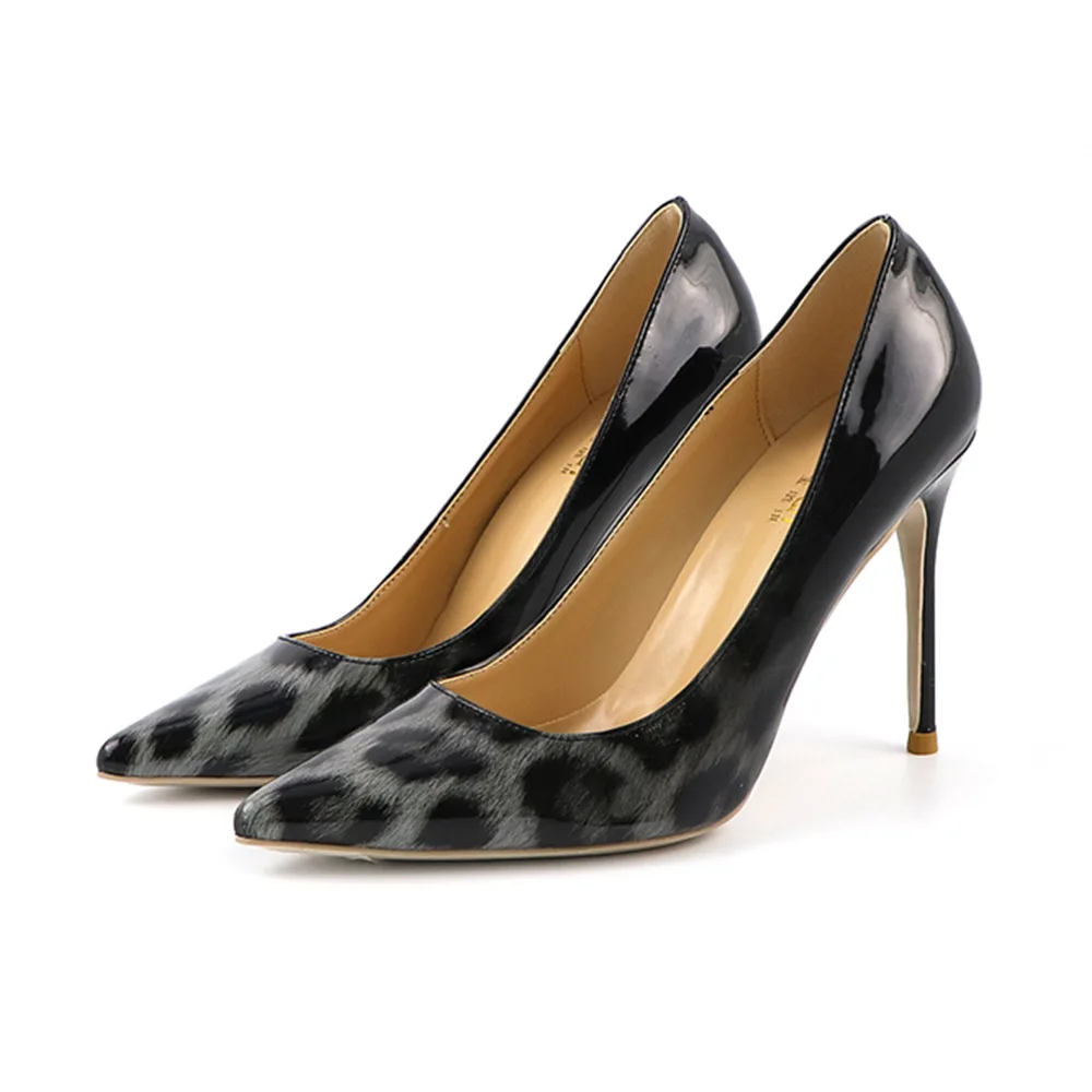 

PDEP women patent leather leopard print ladies pointed toe 6cm stiletto high 8cm heel 10cm pumps dress shoes pompes femmes, Yellow/grey/brown