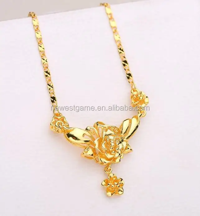 

women 24k flower necklace Solitaire gold plated chain necklace 45cm women jewelry