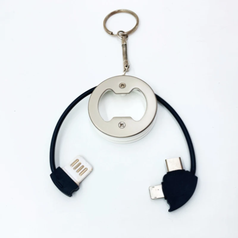 Factory bottle opener keychain usb cable 3 in 1 key ring muliti-function usb charger for ios for android for type c - ANKUX.COM